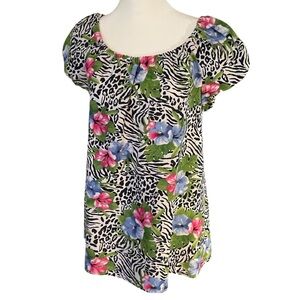 4/$30Linen hibiscus/ zebra print size medium